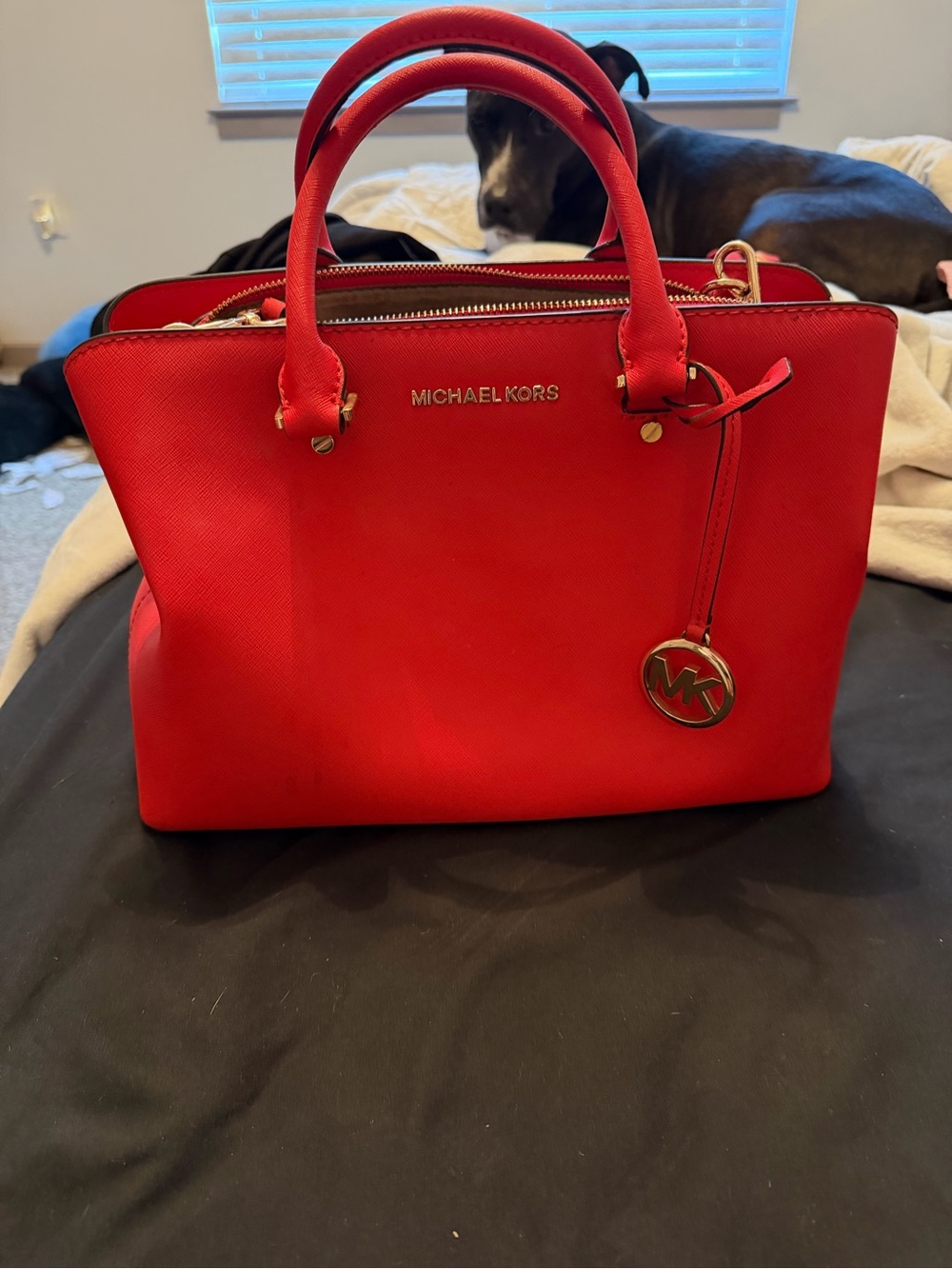 Michael Kors Red Saffiano Purse with Gold Hardware